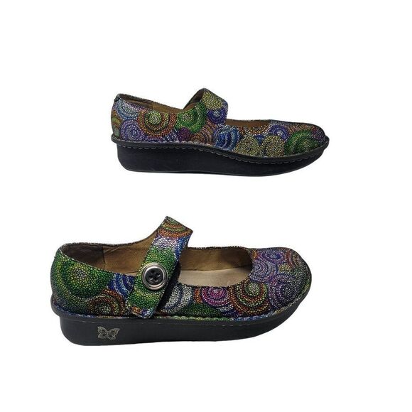 Alegria Whimsical Leather Mary Jane Shoes 42 Colorful Swirl Fairycore Kidcore - Picture 7 of 13